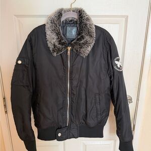 Good for Nothing Black Bomber Jacket with Faux Fur Collar size M Medium